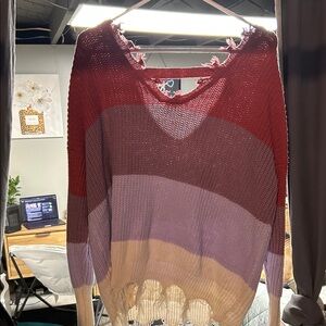 Rue21 Red and Purple V-Neck Sweater